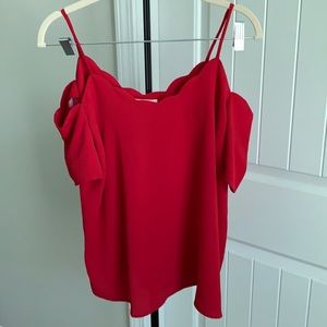 Red cold shoulder top